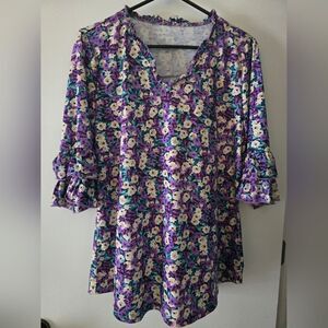 Womens V Neck 3/4 Bell Sleeve Tops Frill Neck Tiered Ruffle Sleeve Shirts